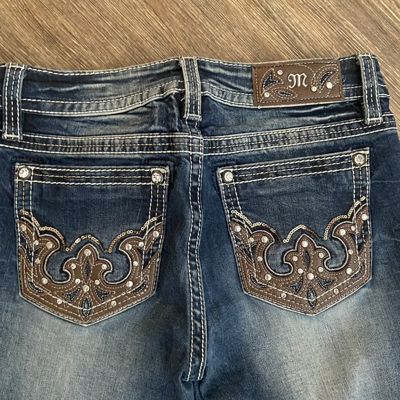 Miss Me Denim - Miss Me Jeans Chloe Boot Rhinestone Leather Sequin Stitch Pocket Size 27